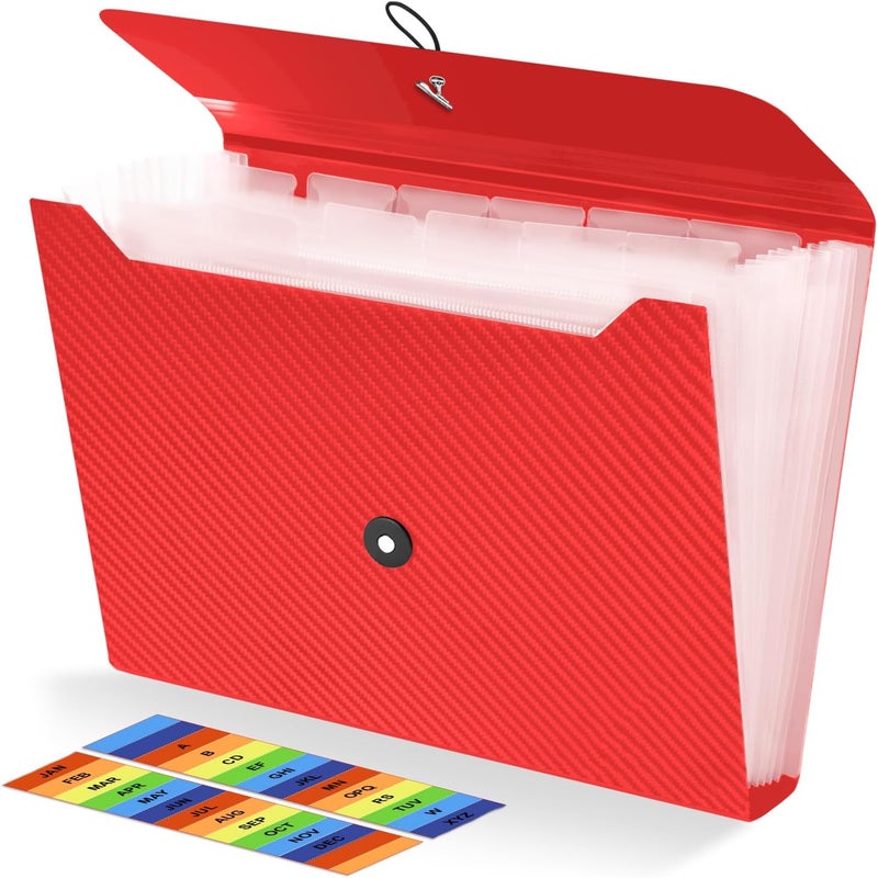 Nicecho Expanding File Folder, 13 Pockets Accordian File Holder Organizer, A4 Letter Size Paper Document Receipt Organizer Accordion Filing Folder for Classroom, Home, Office and Travel, Red - Image 1